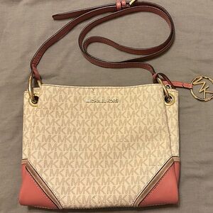 Michael Kors Tan and Coral Crossbody Bag